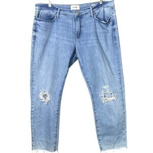 Frame Le Garcon Crop Straight Leg Jeans Cebu Rips Light Blue Size 31